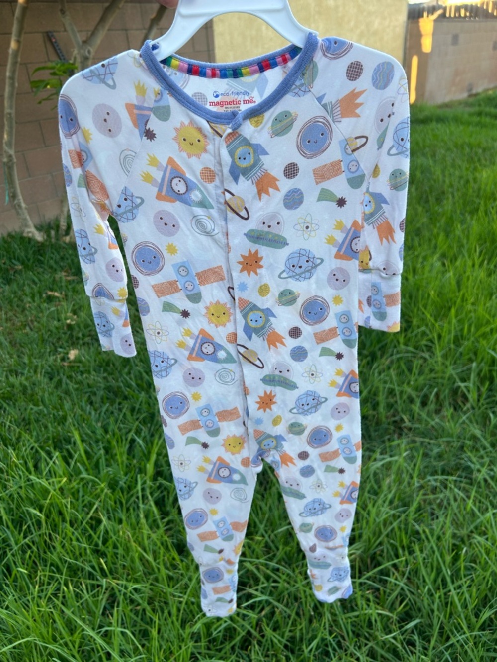 Magnetic Me White Space Explorer Footed One-Piece 9/12 mos